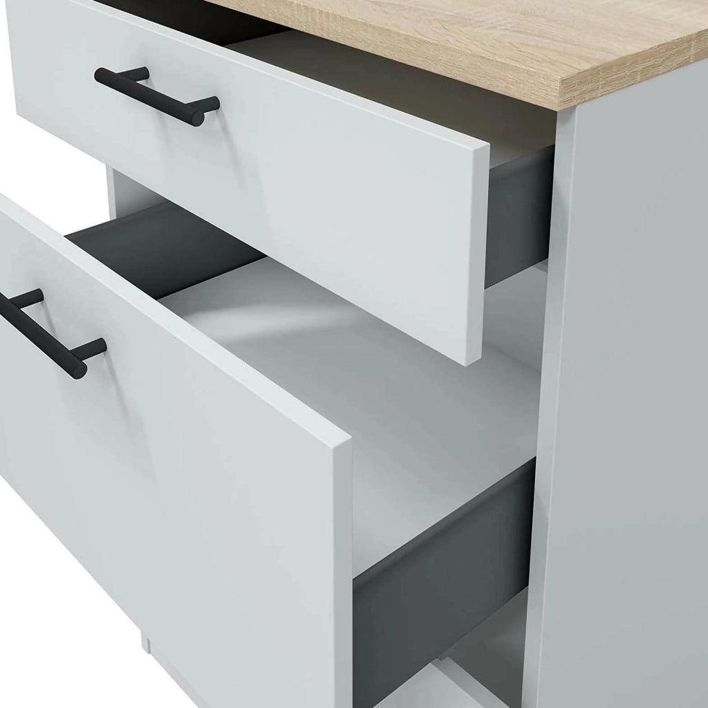 Mobile 3 cassetti Sirea, Cassettiera da cucina, Modulo contenitore con cassetti, Base con cassetti estraibili, 60x60 h90 cm, Bianco e Rovere