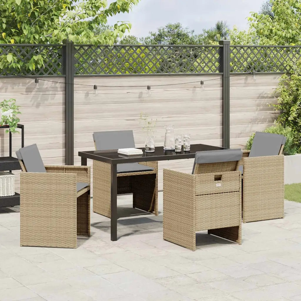 Set da Pranzo per Giardino con cuscino 5 pcs Beige polyrattan