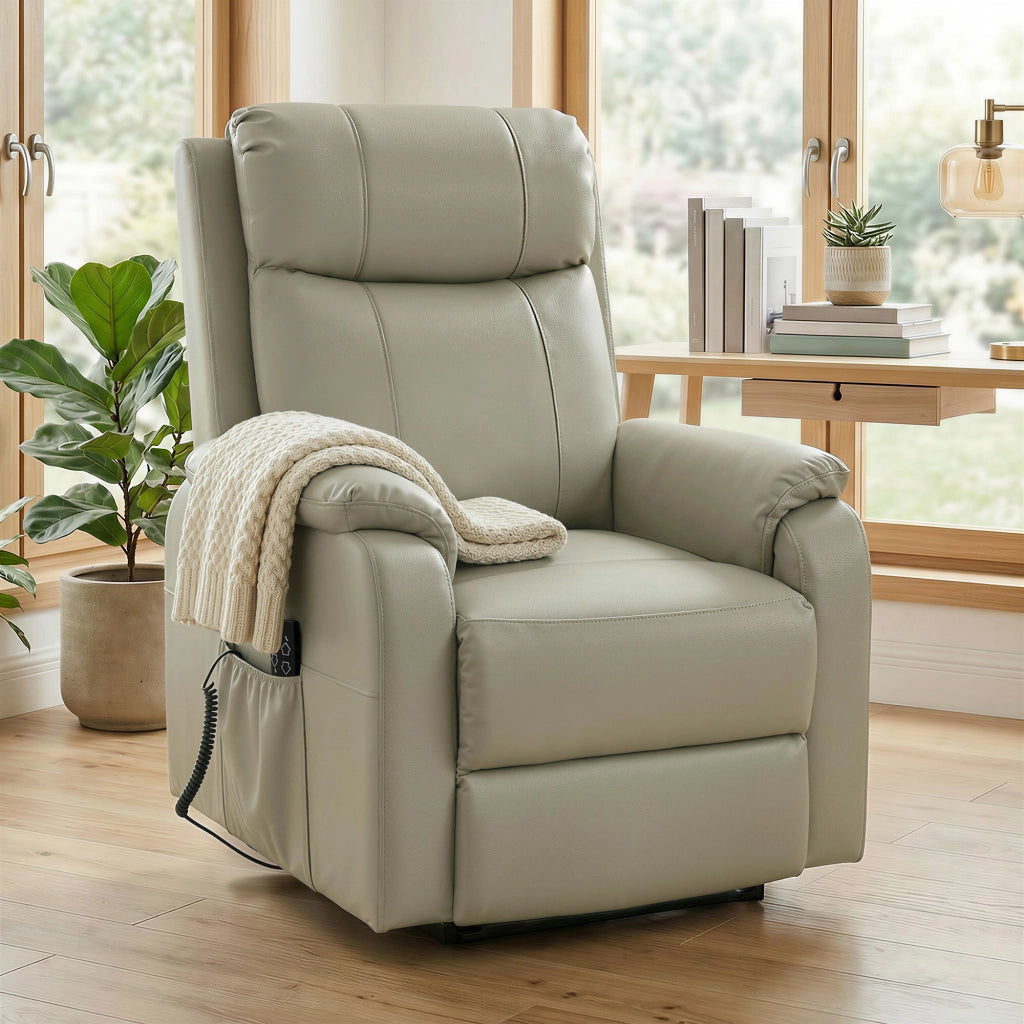 Poltrona Elettrica Reclinabile Alzapersona Massaggiante ¨C Zephmum ¨C Pelle Finta Crema