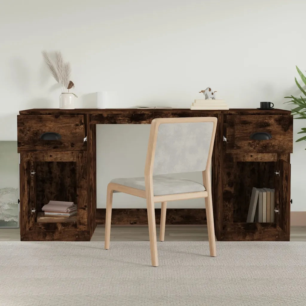 Scrivania | Tavolo da Ufficio con Armadietto Rovere Fumo in Legno Multistrato