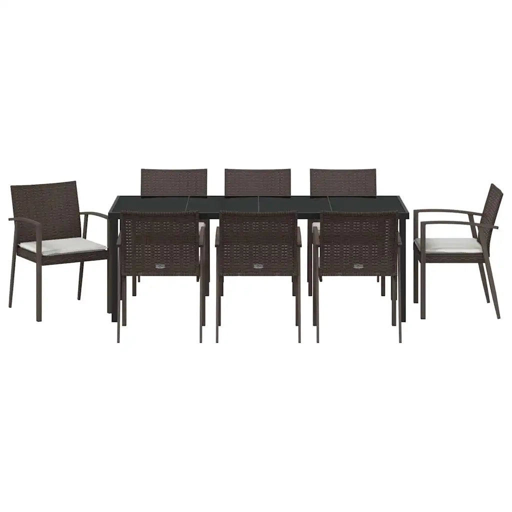 Set da Pranzo per Giardino 9 pcs Marrone e Nero Rattan in PE 3379064