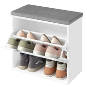 Panca portascarpe imbottita mobile da ingresso a 3 ripiani per 6 paia di scarpe cassetto a ribalta 30 x 60 x 53,5 cm per ingresso o camera da letto bianco 12_0008037