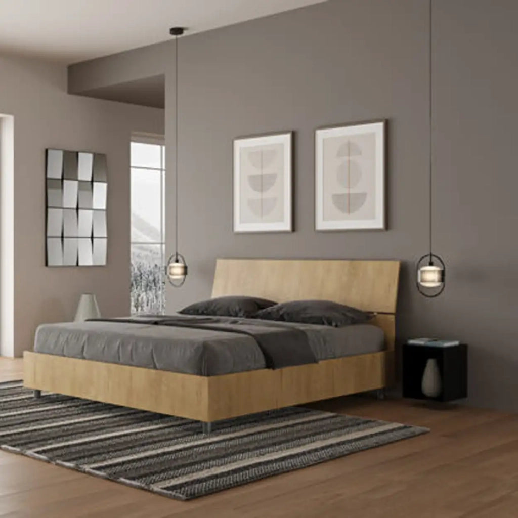 Letto matrimoniale contenitore doppia alzata 160x200 testata inclinata quercia Demas