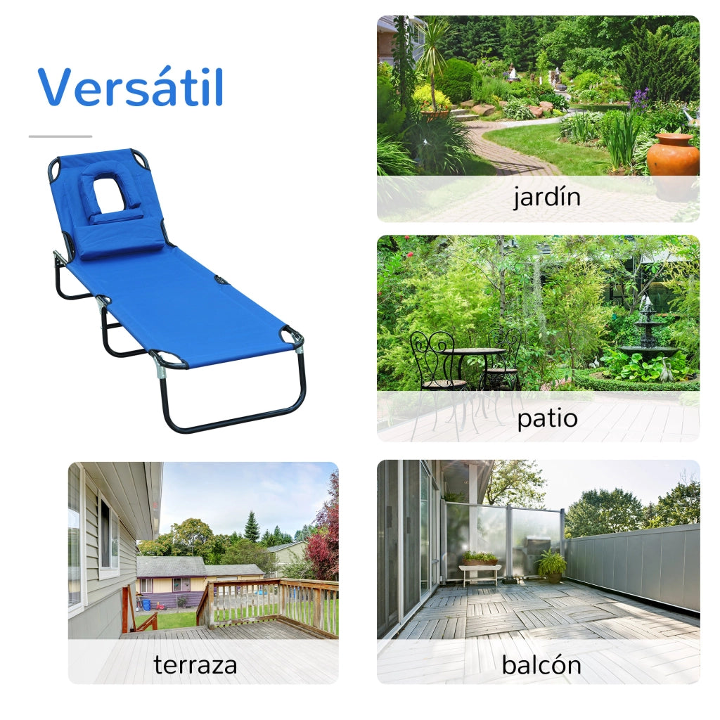 Tumbona pieghevole con regolazione schienale ¨C zephmum ¨C blu, metallo, 190x56x28 cm