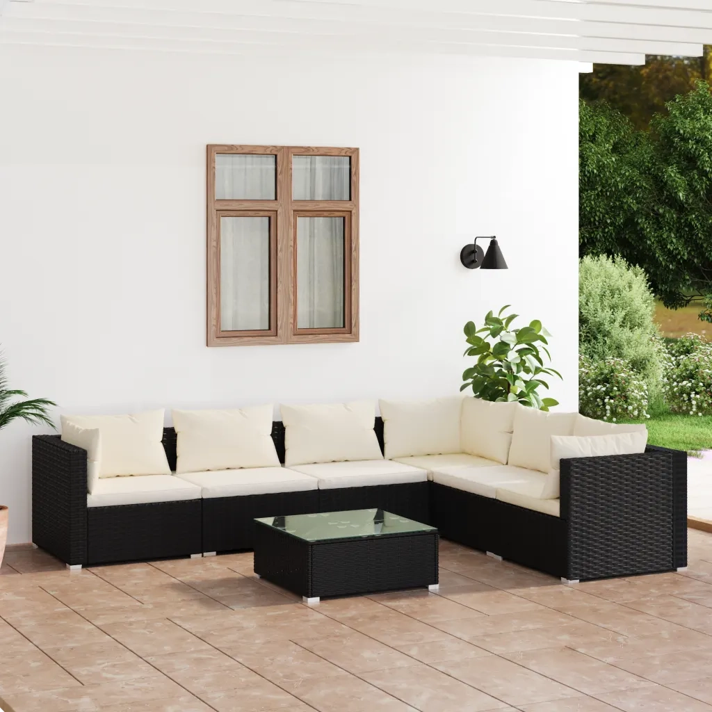 Set Salotto da Giardino 7 pz con Cuscini in Polyrattan Nero 3101727