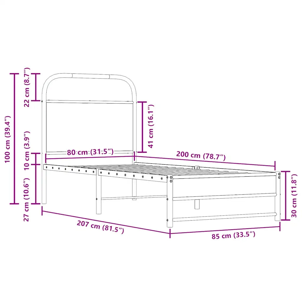 vidaXL Giroletto senza Materasso Rovere Fumo 80x200 cm in Truciolato