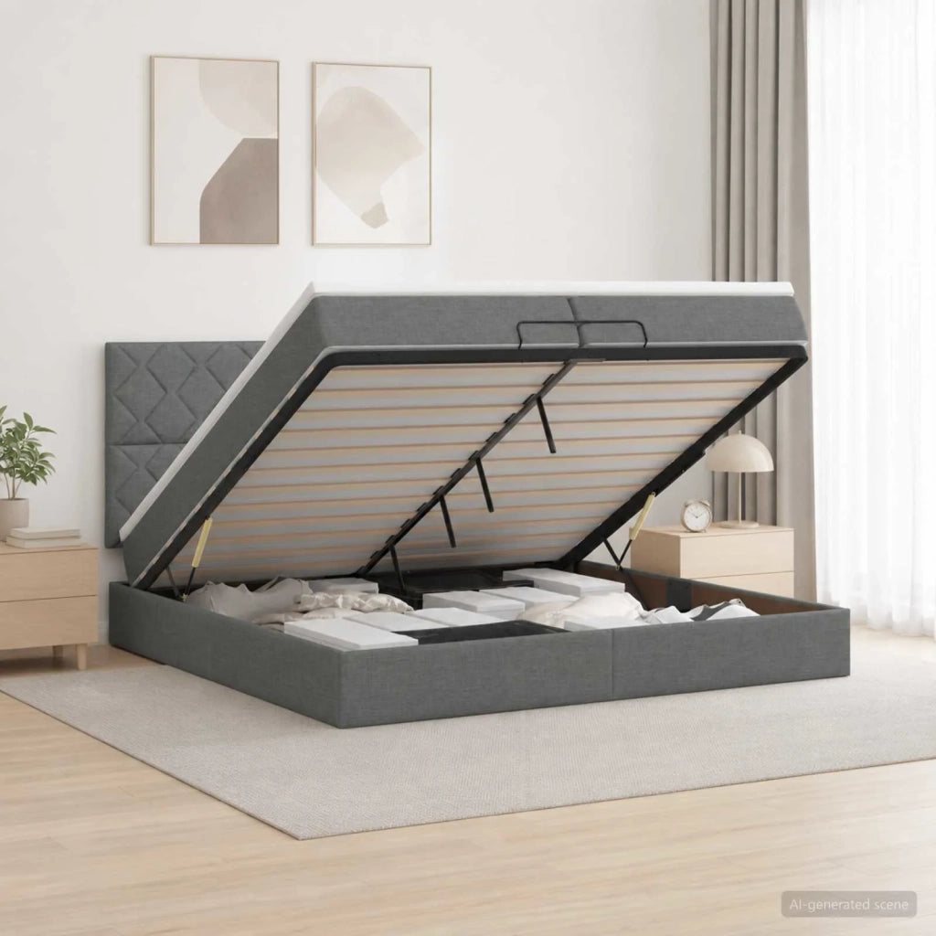 Letto Ottomano con Materasso e LED Grigio Scuro 200 x 200 cm 3458181
