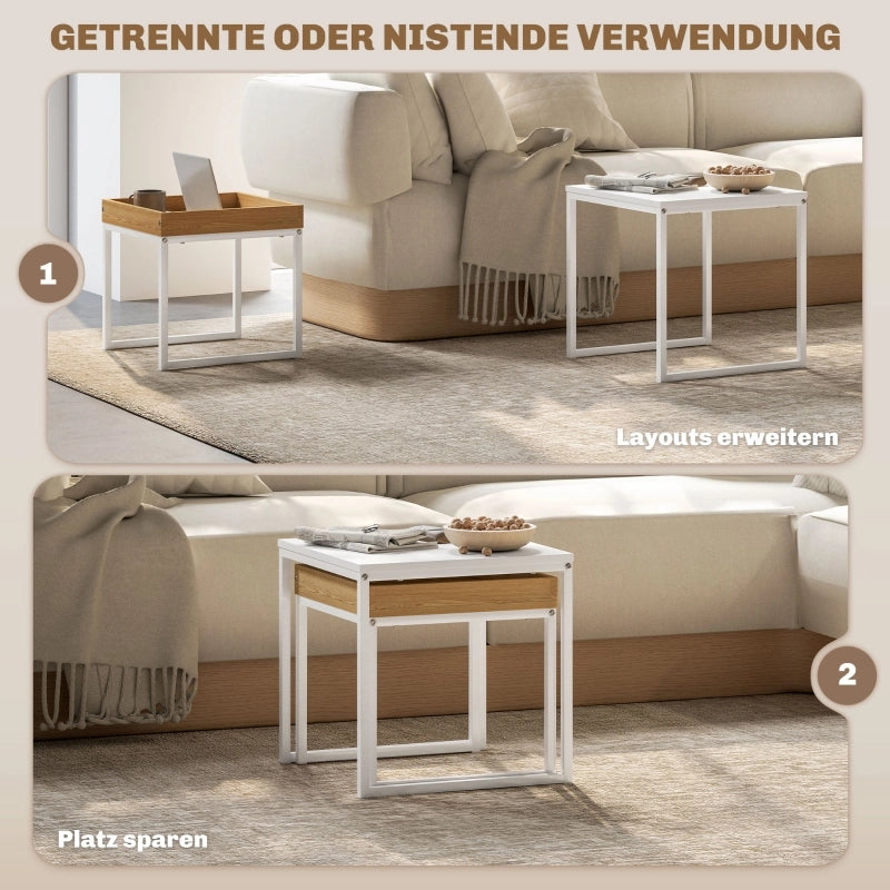 Tavolo da pranzo - set 2 tavolini moderni - quadrati - MDF+metallo - bianco - per spazi piccoli