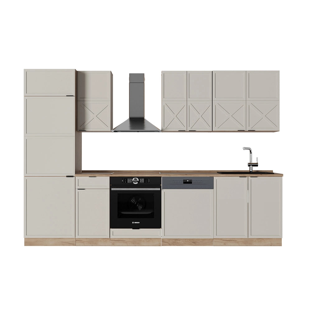 Cucina componibile Fame-Line GrigioBeige/Rovere dorato 300 cm, PL Rovere Vicco