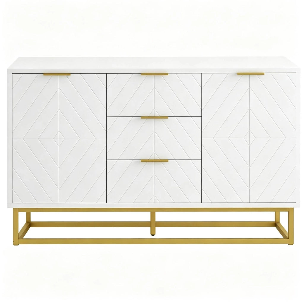 Credenza con 2 ante; 3 cassetti e ripiani regolabili 120x40x76 cm MDF bianco e oro