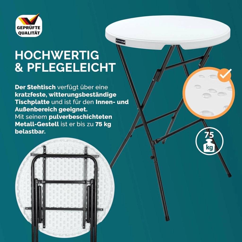 ® Tavolo Alto da Bar Ø 72cm con Copritavolo Pieghevole Altezza 110cm Interno Esterno Rotondo Giardino Feste Bistrot Metallo
