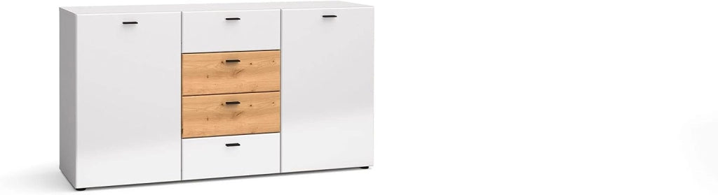 Mobile Comò soggiorno Mila buffet con 2A 4C cm150x40x81h  bianco lucido rovere