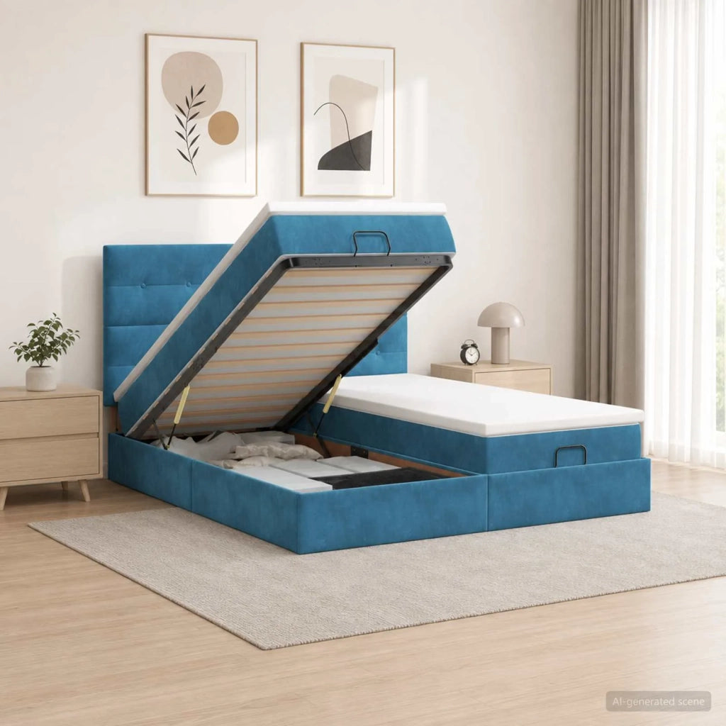 Letto ottomano con materasso 2 pz Blu Scuro Velluto 3457918