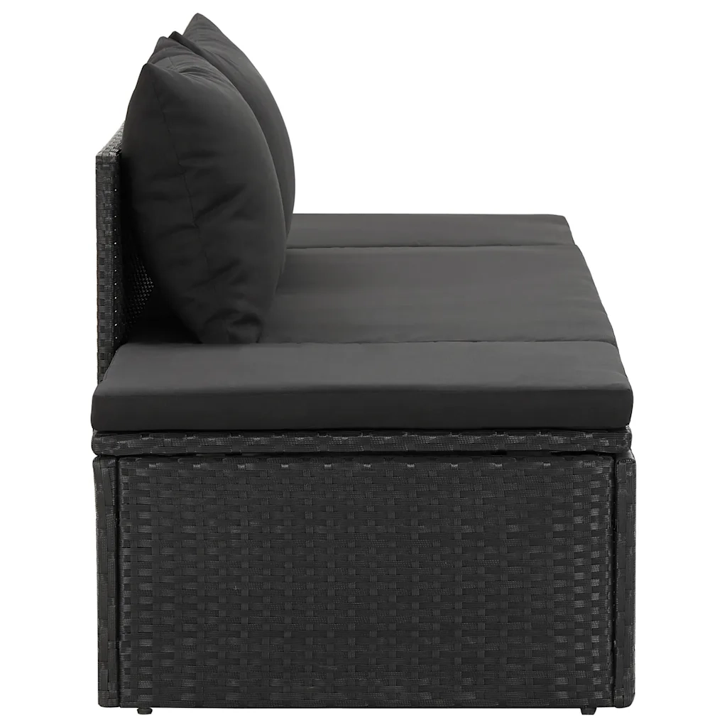 Lettino Prendisole | Sdraio da giardino | Lettino da sole con Cuscini in Polyrattan Nero