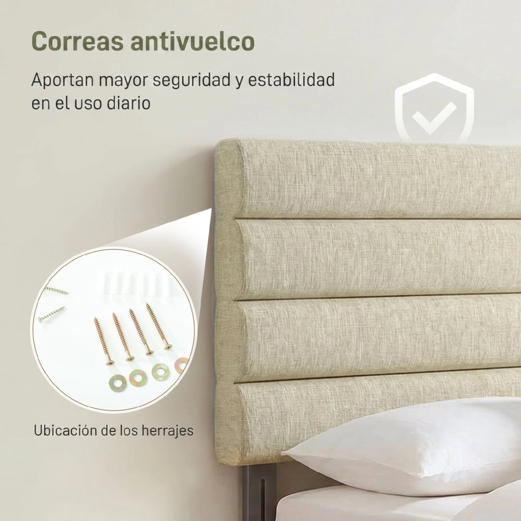 Testiera Imbottita Regolabile in Altezza 3 Posizioni ¨C Zephmum ¨C Lino Beige 140 cm