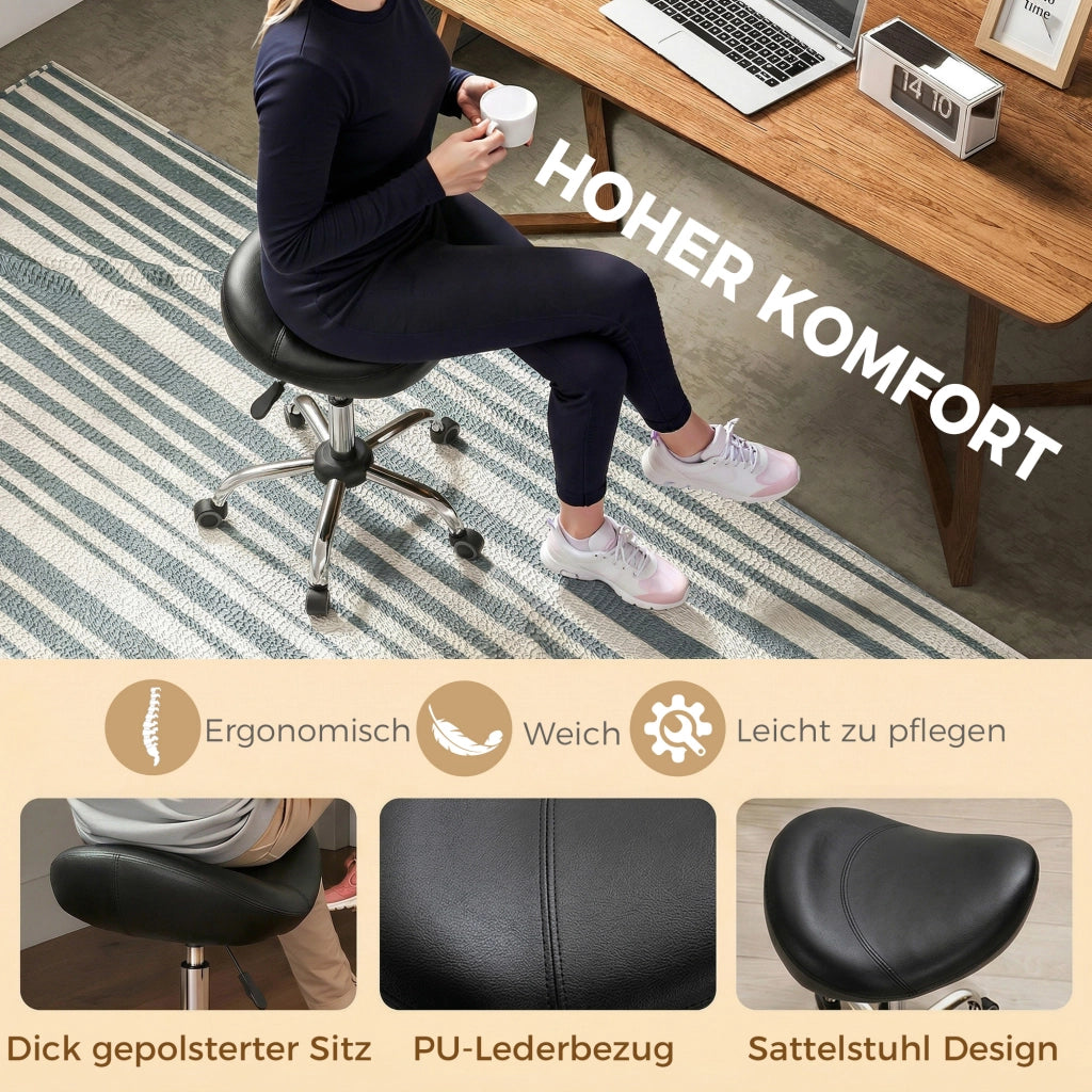 Sgabello da salotto con sedile a sella regolabile in altezza ¨C zephmum ¨C Pelle sintetica, 48x48x54-69cm, Nero