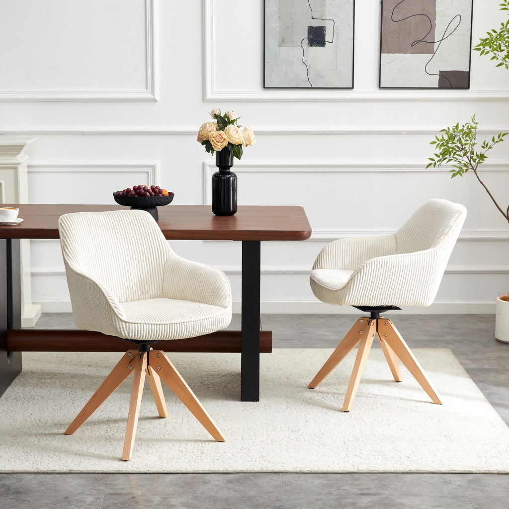 SEDIA Girevole 360° Set da 2 pezzi 84 cm Tessuto Avorio Legno massello