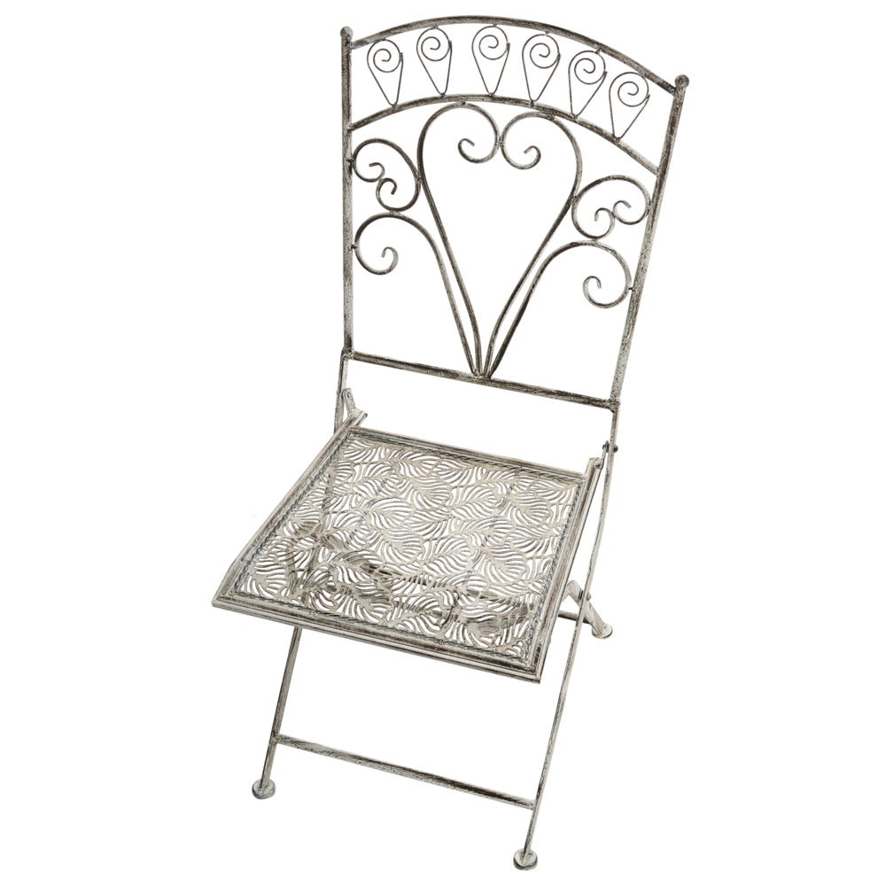 Set di 2 sedie da giardino in metallo grigio con struttura in ferro, pieghevoli e in stile vintage.