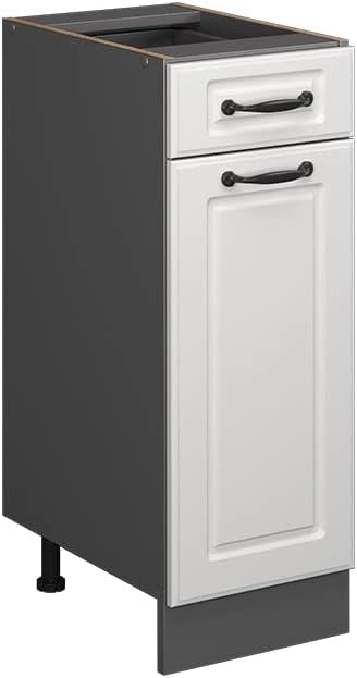 Mobiletto base per cucina R-Line, Bianco casa di campagna, 30 cm senza piano di lavoro, per la libera combinazione all'interno di sistemi cucina modulari