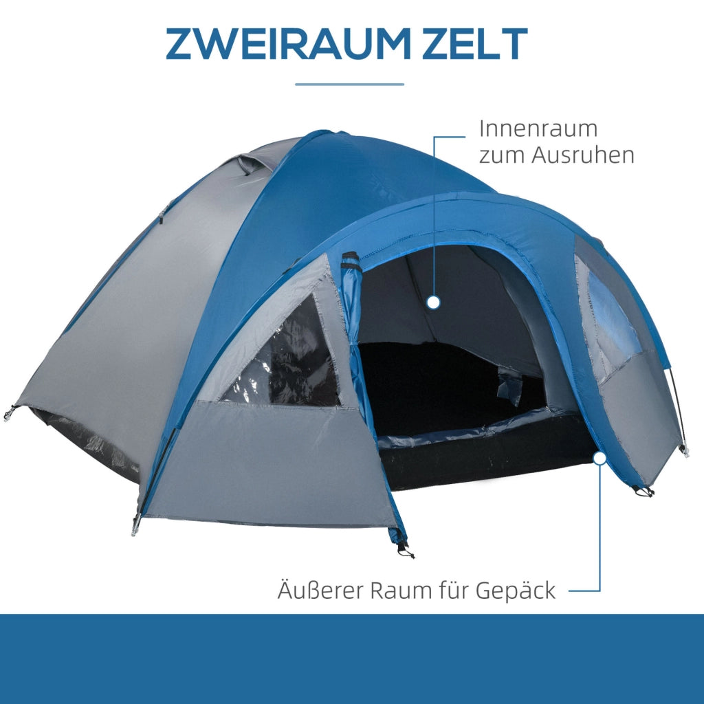 Tenda a cupola per 4 persone con doppia parete, blu