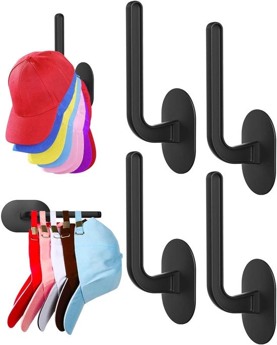 Set da 4 capi, adesivo per pettiniere, foro murale, attaccapanni per cappelli, stendardo per cappelli, organizzatore di archiviazione (nero)