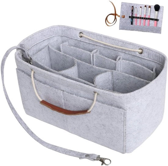 Organizzatore per borse - multi tasca - grigio chiaro - organizzatore di tasche in pelle - misura S
