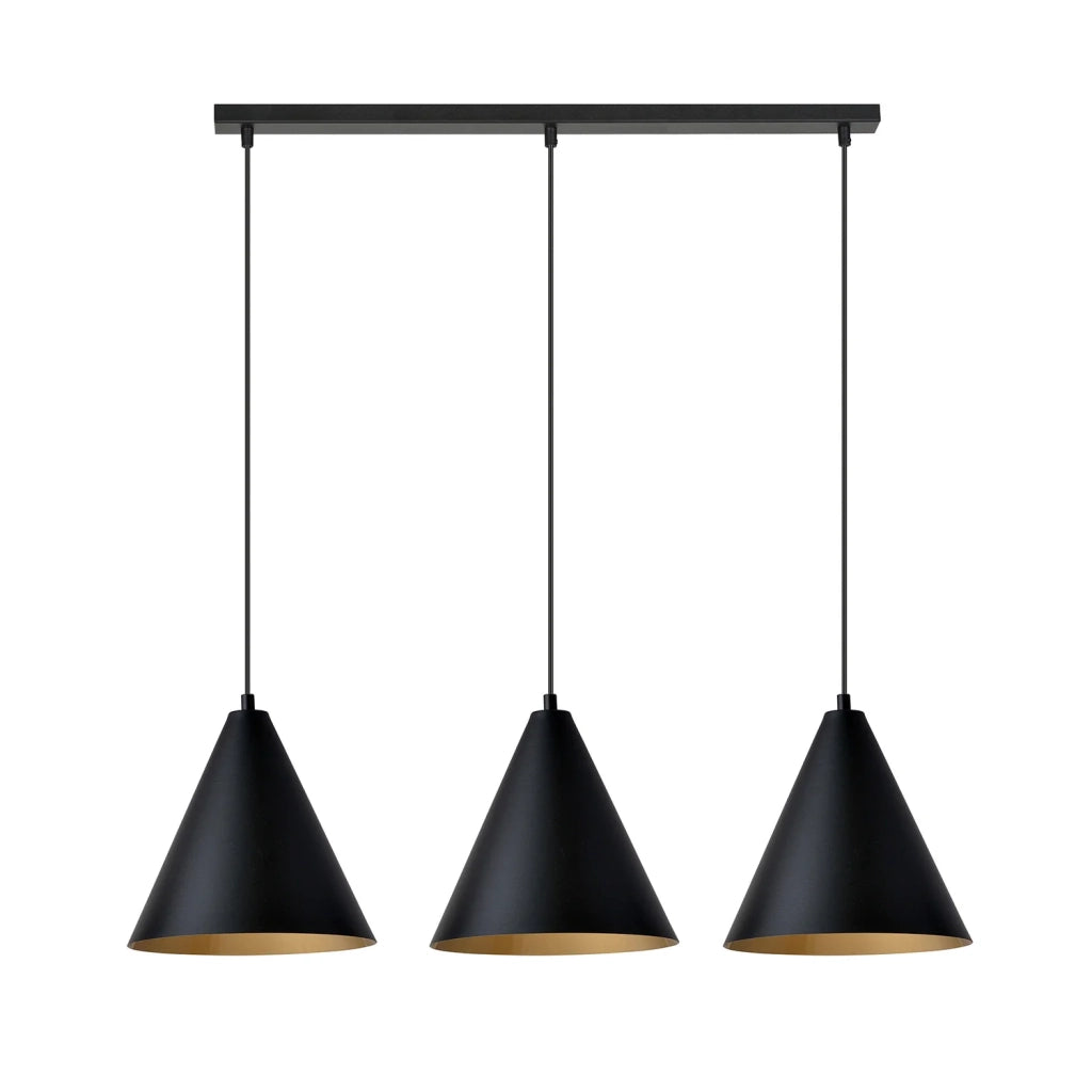 Sospensione Nordica Ninhursag 3 Luci In Acciaio Nero E Oro