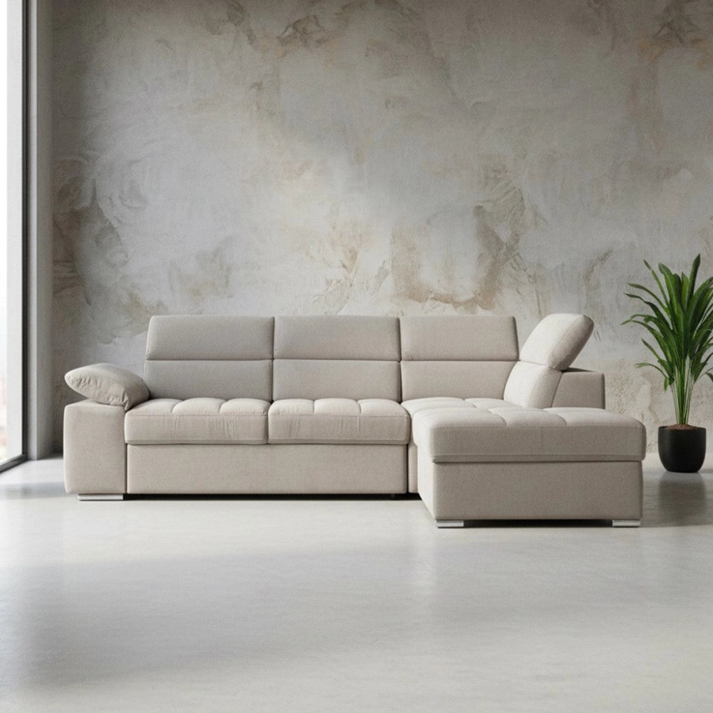 Divano Letto Angolare Capri Reversibile con Pouf Contenitore – Tortora