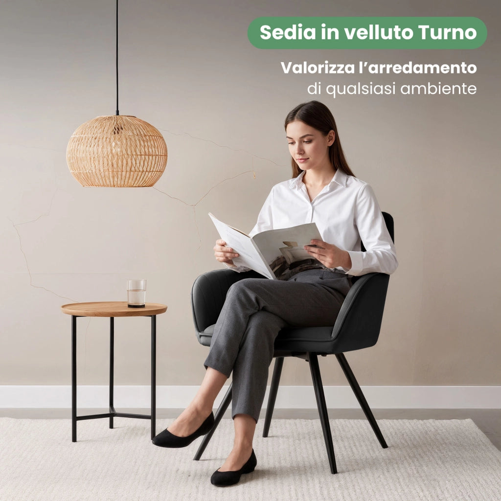 Set di 2 Sedie girevoli in velluto con cuciture TURNO Nero gambe nere