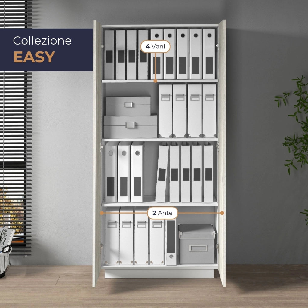 WHOUS Armadio multiuso Easy a 2 ante bianco opaco e cemento 79,20x38x166 cm