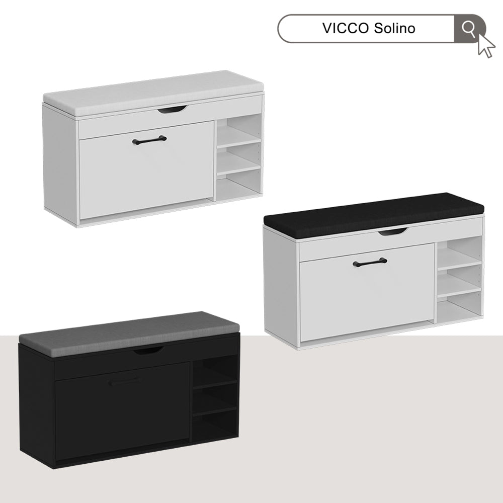 Vicco Panca scarpiera da ingresso Nero/Grigio 90 x 50 cm con sedile