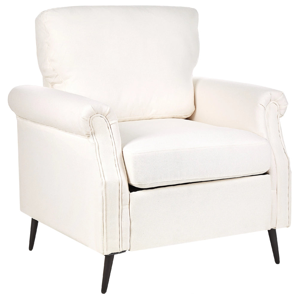 Poltrona Rivestimento in tessuto bianco Gambe in metallo nero Braccioli arrotolati Sfoderabili Stile retrò Soggiorno