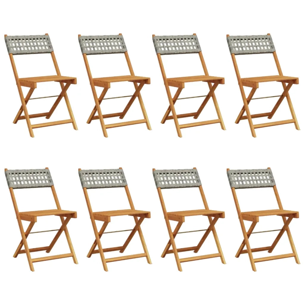 Sedie Giardino Pieghevoli 8pz Grigie Polyrattan Legno Massello 3214597