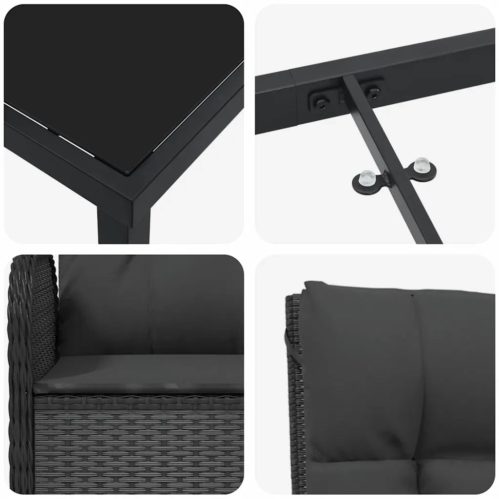 Set da Pranzo per Giardino con cuscino 3 pcs Nero polyrattan 3380113