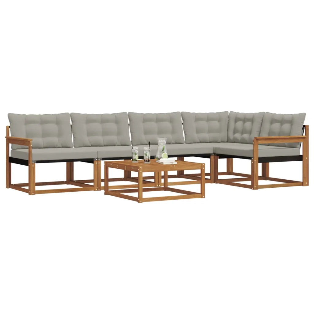 Set di divani da esterno 6 pcs Grigio Naturale e Chiaro