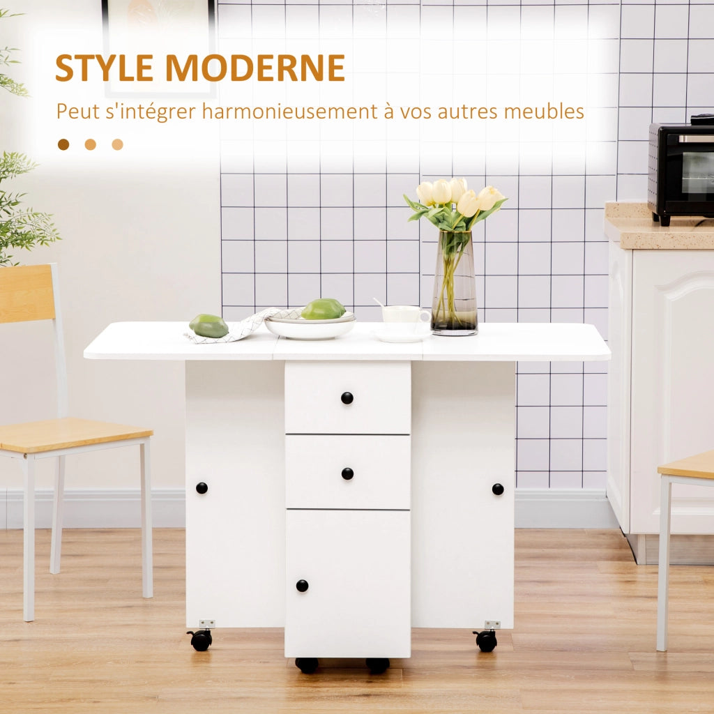 Tavolo da cucina pieghevole con 2 cassetti e 1 anta ¨C Xylo ¨C Bianco