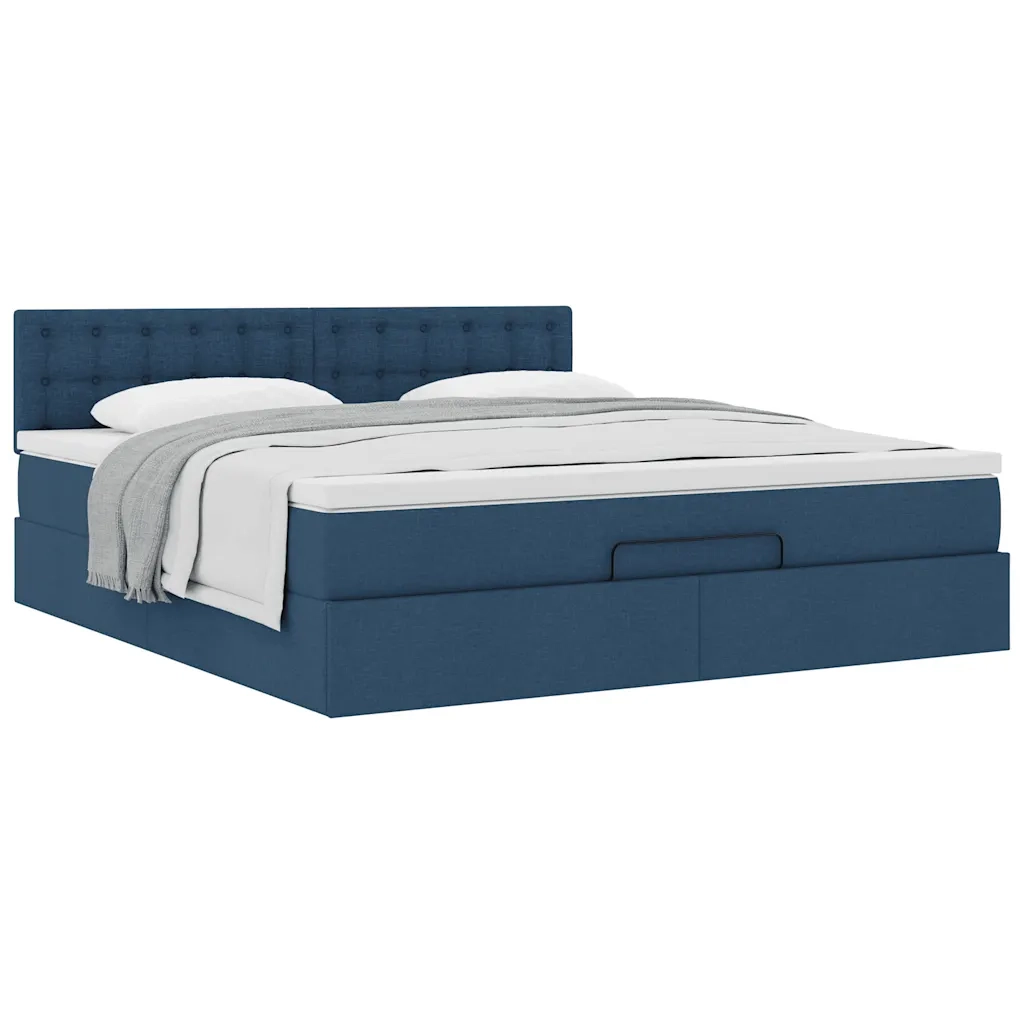 Struttura Letto Pouf con Materasso Blu 160x200 cm in Tessuto 3311642