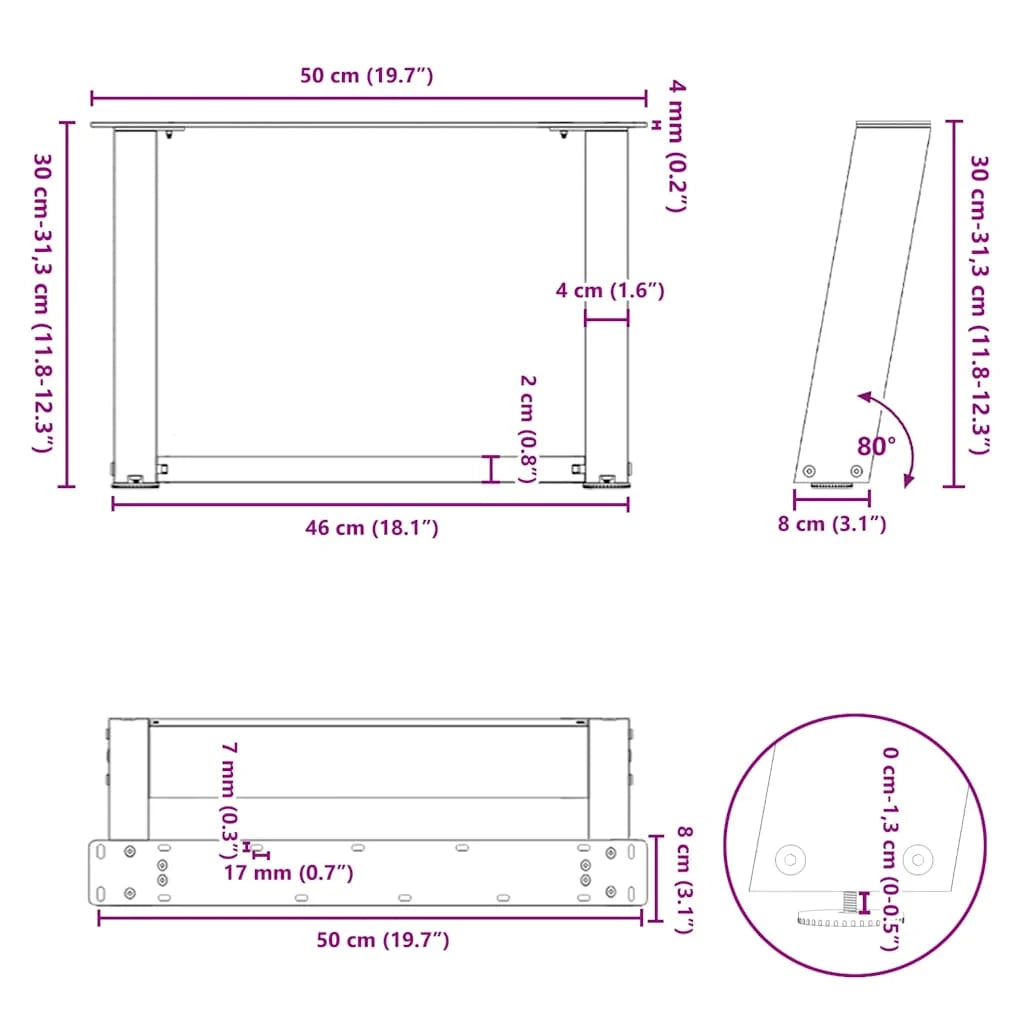 Set di 2 gambe per tavolino da caffè a forma di U 50 x 30-31 cm funzionali moderne dal design elegante in acciaio bianco 02_0057030