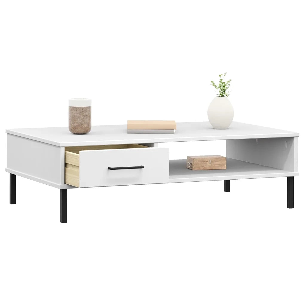 Tavolino Salotto Gambe Metallo Bianco Legno Massello Pino OSLO 351038