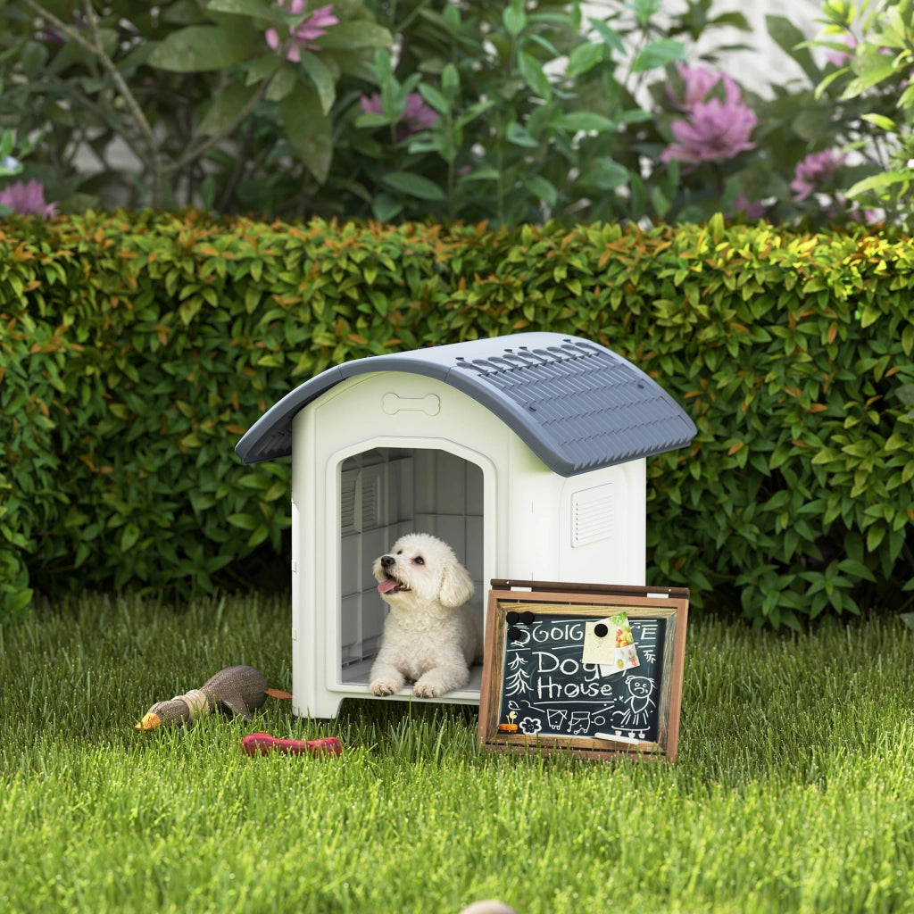 Casetta per Cane Esterno in Plastica con Pavimento Sollevato ¨C zephmum ¨C Grigio