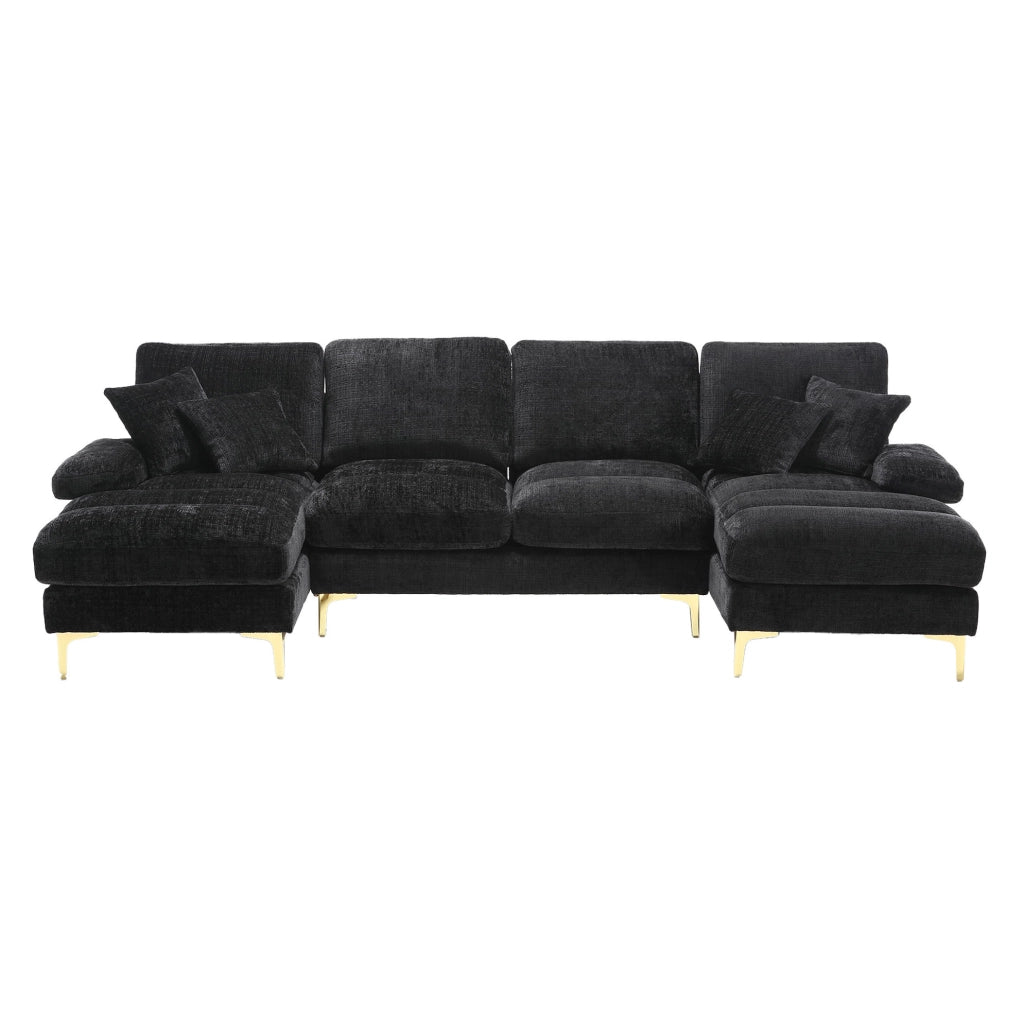 Divano a U in ciniglia nero con doppia chaise longue