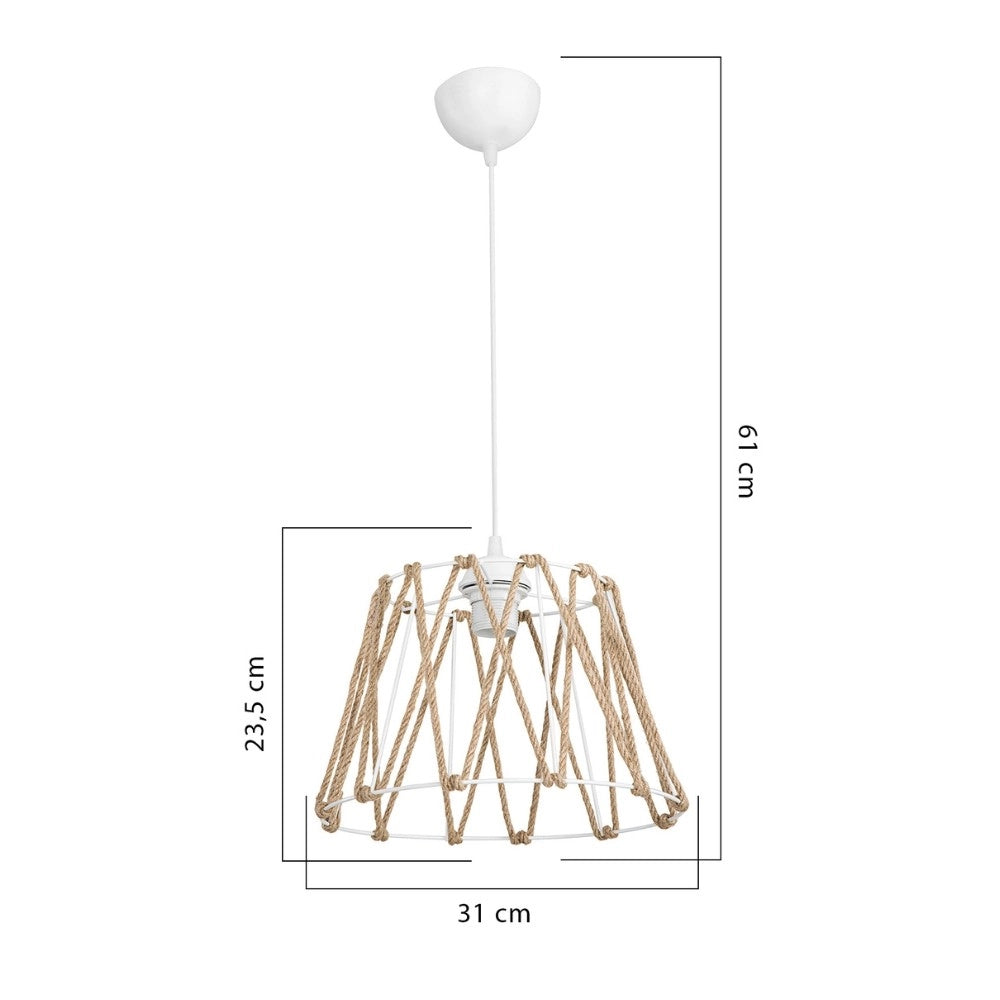 Lampada da soffitto Evren ASZ1029 in metallo bianco e paralume in corda iuta H61xL31
