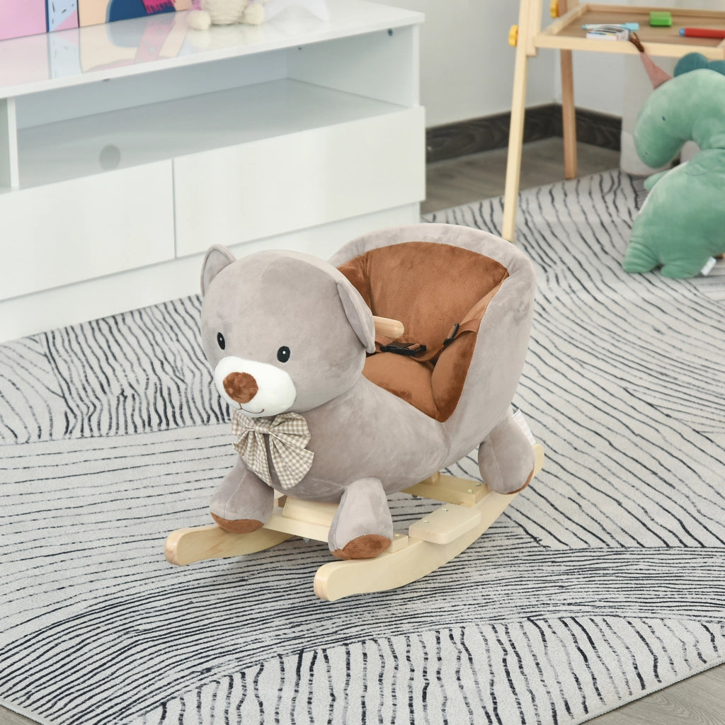 Dondolo Peluche Orsetto per Bambini con Sonido e Cinturino ¨C zephmum ¨C Grigio 60x33x50 cm
