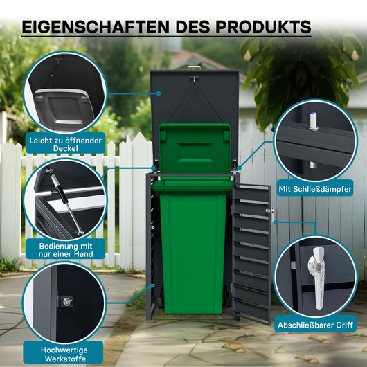 Copri bidone della spazzatura con coperchio ribaltabile per un contenitore 60-240l, acciaio antracite, copribidone da esterno