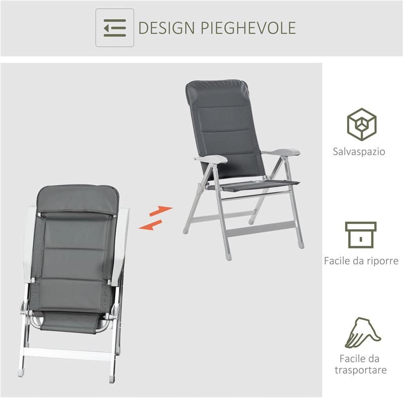 SEDIA DA PESCA PIEGHEVOLE CON BRACCIOLI E SCHIENALE REGOLABILE IN ALLUMINIO E POLIESTERE 75X61.5X76-115 CM GRIGIO