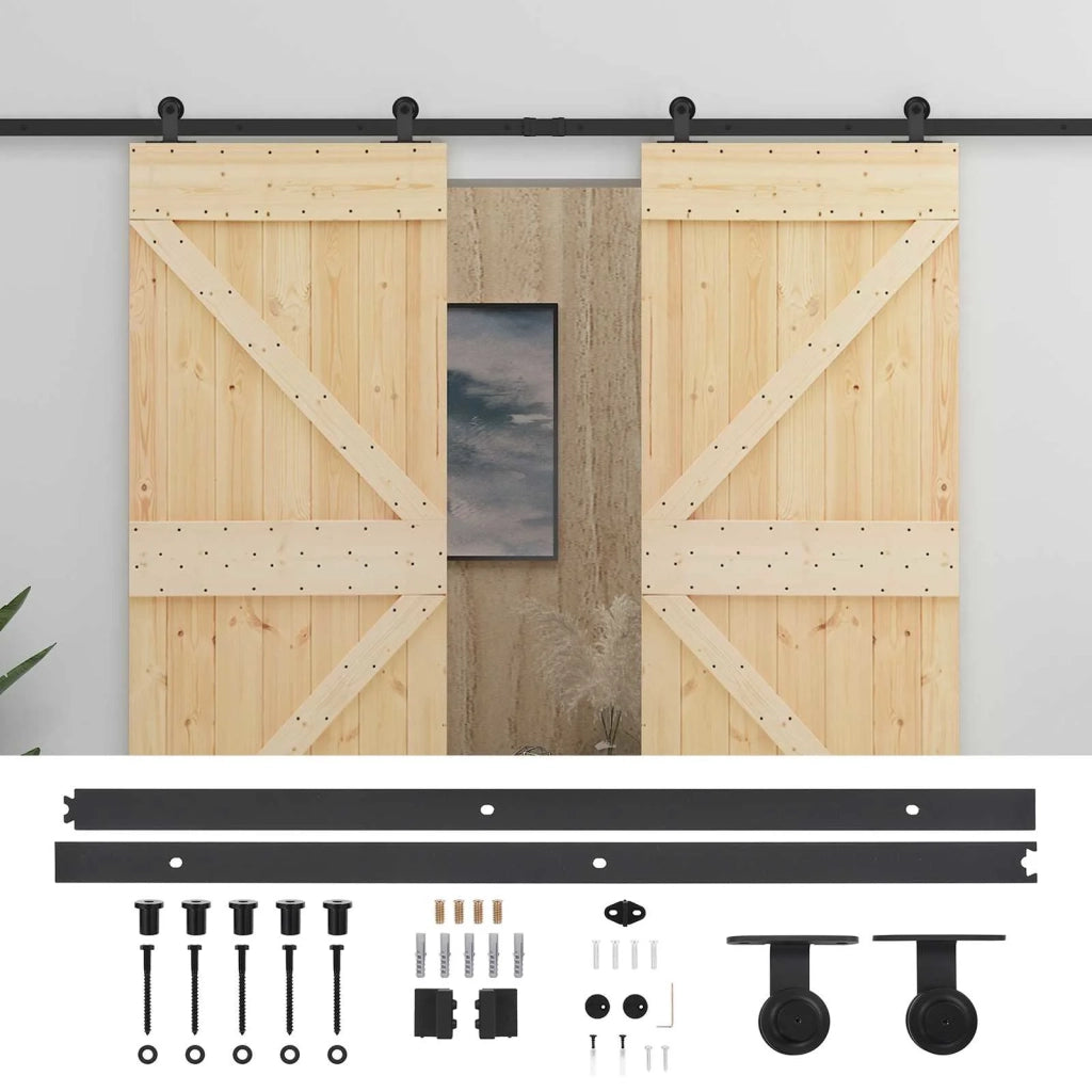 Porta scorrevole 2 pcs Naturale e Nero Legno Massello di Pino 3444882
