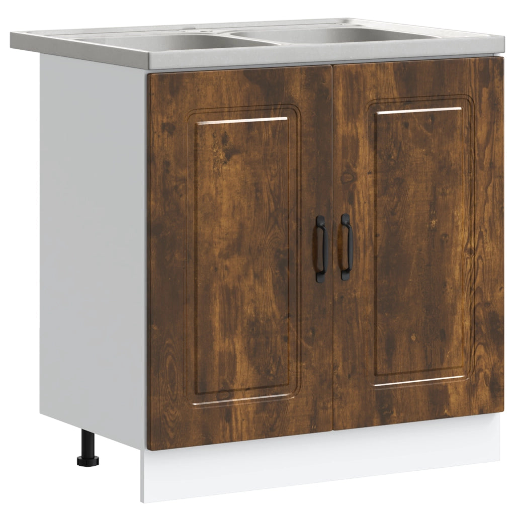 Mobile Cucina  "Kalmar" con Doppio Lavello in Rovere Affumicato Legno Ingegnerizzato