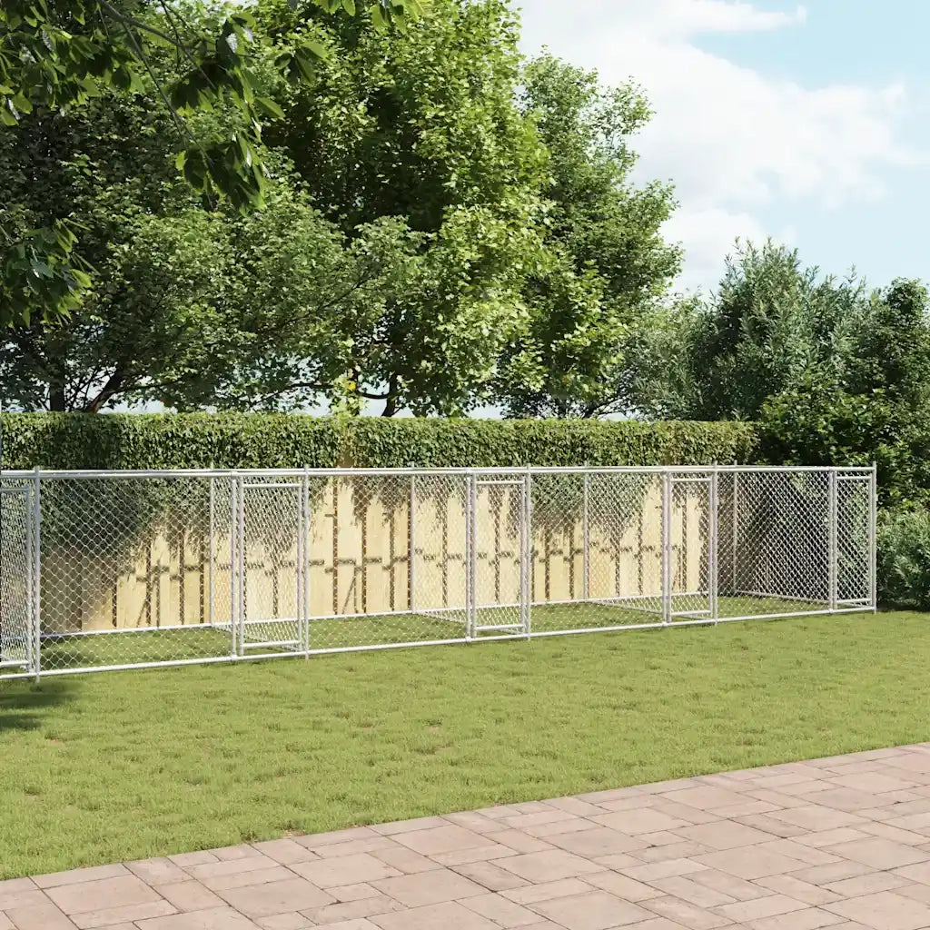Gabbia per Cani con Porte Grigia 12x2x1,5 m in Acciaio Zincato 3209577