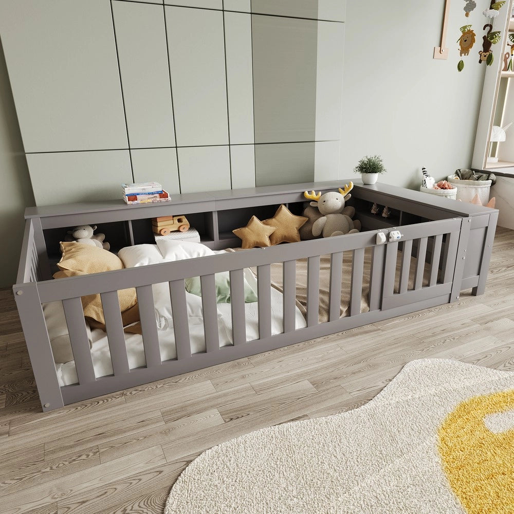 Letto Singolo Bambini con Contenitore e Rete a Doghe ¨C MINIMAL ¨C Massello Grigio 90x200