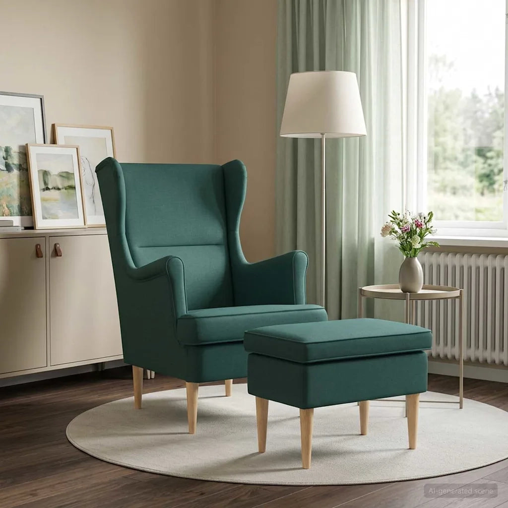 Poltrona con Ottomano 2 pz Verde Scuro Tessuto 3418804